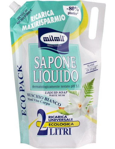 mil mil sapone liquido - ecoricarica - 2 litri - muschio bianco: tuttocasashop.it: igiene e cura della persona