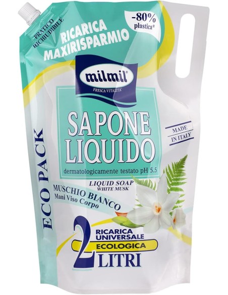 mil mil sapone liquido - ecoricarica - 2 litri - muschio bianco: tuttocasashop.it: igiene e cura della persona