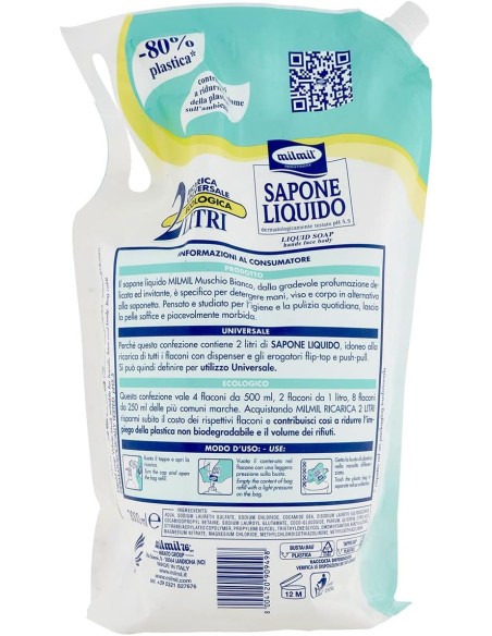 mil mil sapone liquido - ecoricarica - 2 litri - muschio bianco: tuttocasashop.it: igiene e cura della persona