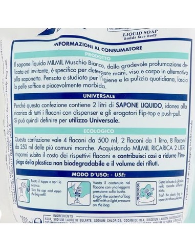 mil mil sapone liquido - ecoricarica - 2 litri - muschio bianco: tuttocasashop.it: igiene e cura della persona