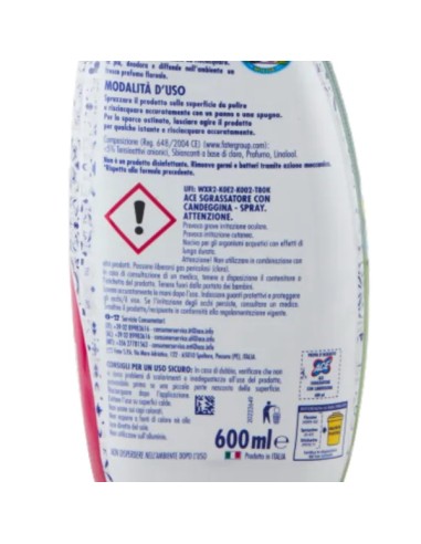 ace detergente spray - 600ml - sgrassatore con candeggina: tuttocasashop.it: pulizia e cura della casa