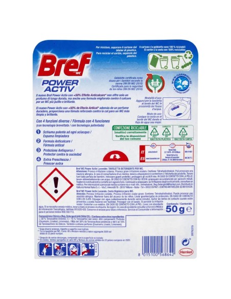 bref wc power activ - tavoletta wc deodorante 4 funzioni - 50g - lavanda: tuttocasashop.it: pulizia e cura della casa