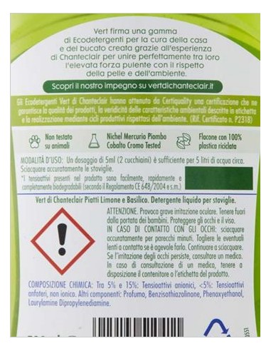 Chanteclair Vert Ecodetergente Piatti Limone e Basilico