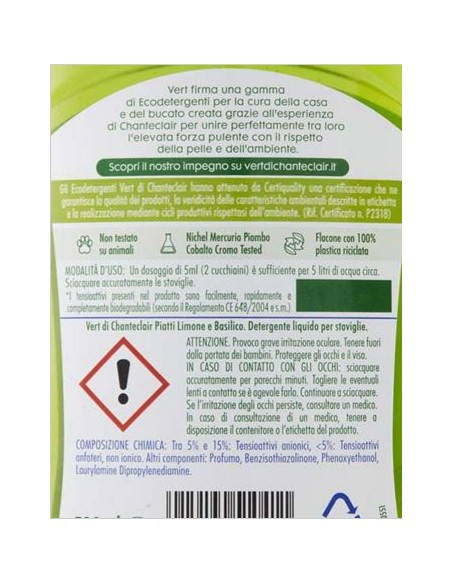 Chanteclair Vert Ecodetergente Piatti Limone e Basilico