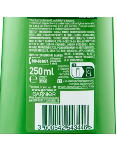 fructis shampoo - 250ml - cucumber fresh - purificante capelli grassi: tuttocasashop.it: igiene e cura della persona