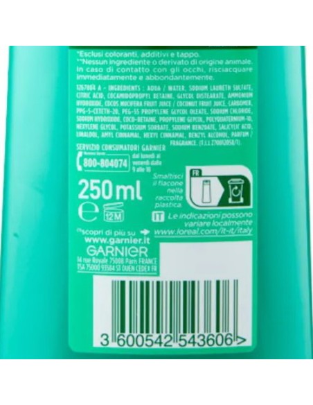 fructis shampoo 250ml pure non-stop coconut water - cute grassa punte secche: tuttocasashop.it: igiene e cura della persona