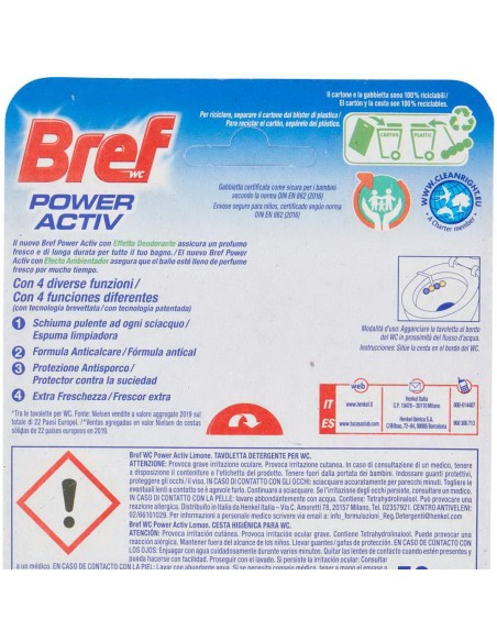 bref wc power activ - tavoletta wc deodorante 4 funzioni - 50g - limone: tuttocasashop.it: pulizia e cura della casa