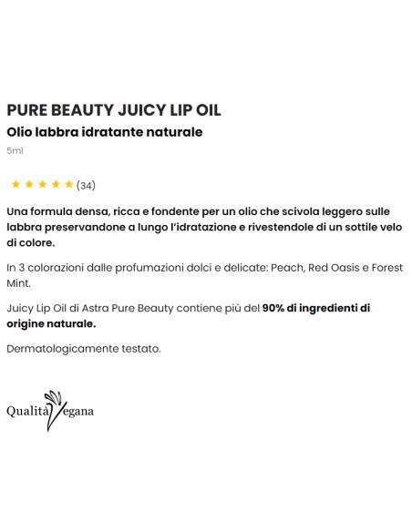 astra pure beauty juicy lip oil - olio labbra idratante - 03 forest mint: tuttocasashop.it: igiene e cura della persona