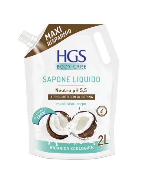 hgs sapone liquido maxi ecoricarica busta - 2 litri - cocco: tuttocasashop.it: igiene e cura della persona
