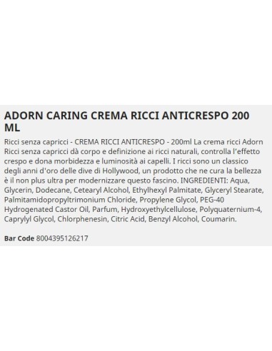 adorn vintage crema - 200ml - ricci senza capricci - anticrespo: tuttocasashop.it: igiene e cura della persona