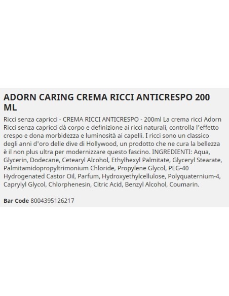 adorn vintage crema - 200ml - ricci senza capricci - anticrespo: tuttocasashop.it: igiene e cura della persona