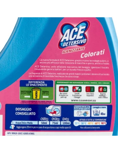 ace detersivo lavatrice liquido - 27 lavaggi - 1350ml - color: tuttocasashop.it: prodotti per bucato e tessuti