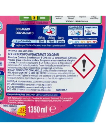 ace detersivo lavatrice liquido - 27 lavaggi - 1350ml - color: tuttocasashop.it: prodotti per bucato e tessuti