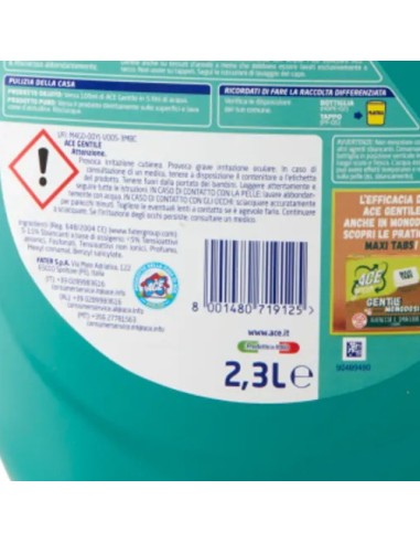 ace gentile candeggina delicata - 2300ml - oxy color - fresco profumo: tuttocasashop.it: prodotti per bucato e tessuti