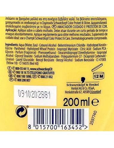 schwarzkopf testanera balsamo 200ml - protezione colore - capelli colorati: tuttocasashop.it: igiene e cura della persona