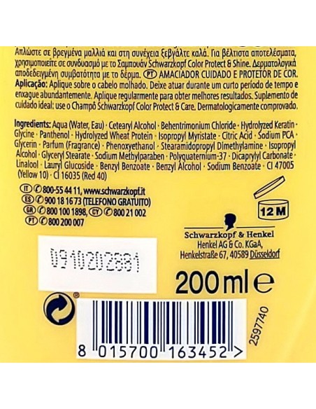 schwarzkopf testanera balsamo 200ml - protezione colore - capelli colorati: tuttocasashop.it: igiene e cura della persona