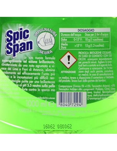 spic&span detersivo per piatti 1l - lime e fiori d'arancio: tuttocasashop.it: pulizia e cura della casa