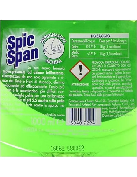 spic&span detersivo per piatti 1l - lime e fiori d'arancio: tuttocasashop.it: pulizia e cura della casa