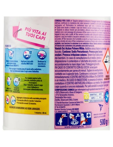 vanish oxi action additivo per bucato - 500 grammi - crystal white - bianco: tuttocasashop.it: prodotti per bucato e tessuti