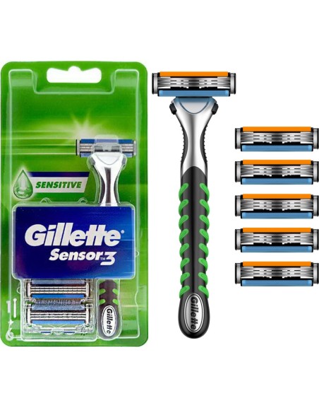 gillette sensor iii sensitive rasoio in metallo +6 testine ricambio a 3 lame: tuttocasashop.it: igiene e cura della persona