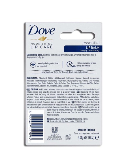 dove balsamo labbra stick 4.8g - nourishing lip care - essential intensiv: tuttocasashop.it: igiene e cura della persona