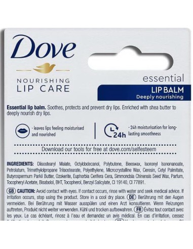dove balsamo labbra stick 4.8g - nourishing lip care - essential intensiv: tuttocasashop.it: igiene e cura della persona