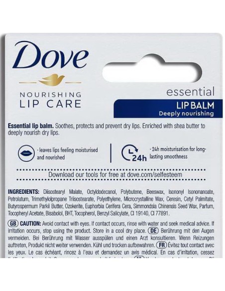 dove balsamo labbra stick 4.8g - nourishing lip care - essential intensiv: tuttocasashop.it: igiene e cura della persona