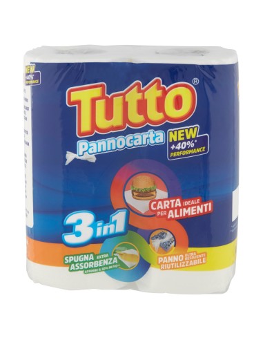 Tutto Pannocarta 3in1 Panno Riutilizzabile 2 rotoli