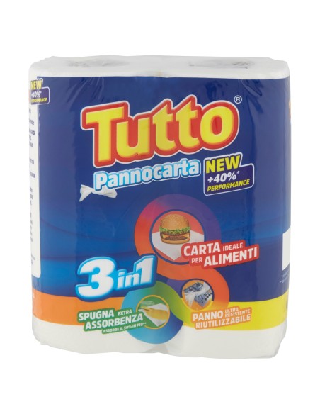 Tutto Pannocarta 3in1 Panno Riutilizzabile 2 rotoli