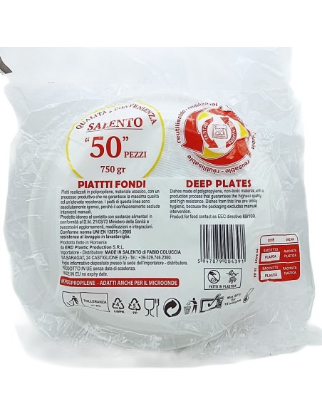 Salento 50 Piatti Monouso Plastica Extra Rigidi Diametro 22cm - 750g - Fondi