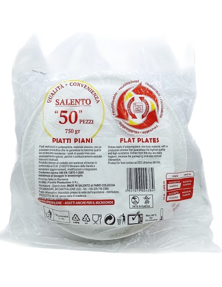 Salento 50 Piatti Monouso Plastica Extra Rigidi Diametro 22cm - 750g - Piani