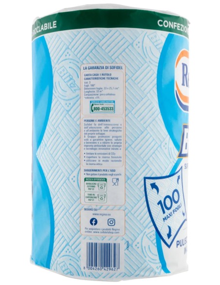 Regina Blitz Carta Casa 100 Maxi Fogli 3 Veli - 1 Rotolo