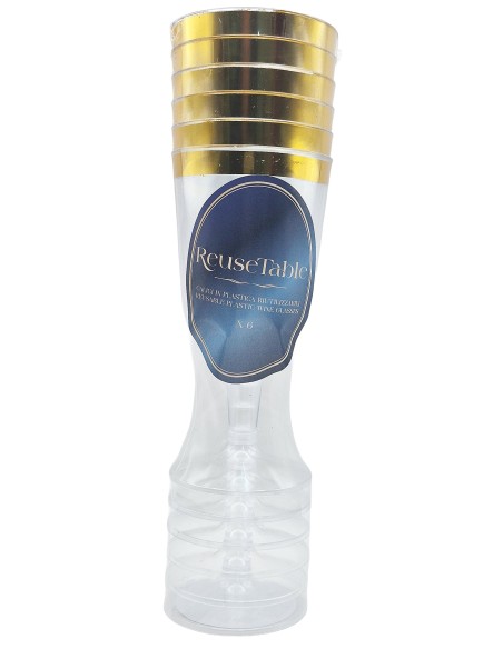 Reusetable Crystal Gold - 6 Calici In Plastica Riutilizzabili - 180cc - Oro