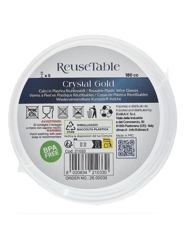Reusetable Crystal Gold - 6 Calici In Plastica Riutilizzabili - 180cc - Oro