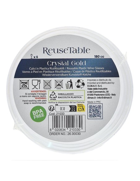 Reusetable Crystal Gold - 6 Calici In Plastica Riutilizzabili - 180cc - Oro