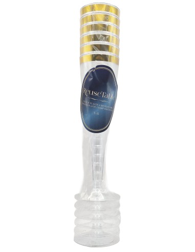 Reusetable Crystal Gold - 6 Flutes In Plastica Riutilizzabili - 140cc - Oro