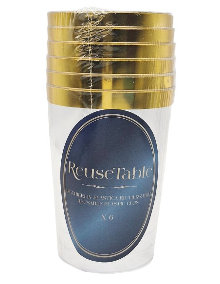 Reusetable Crystal Gold - 6 Bicchieri In Plastica Riutilizzabili - 300cc - Oro
