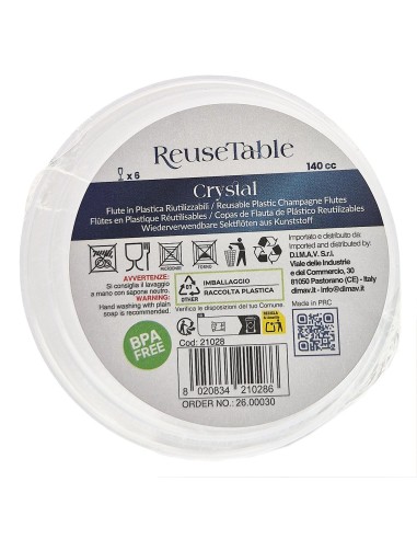 Reusetable Crystal - 6 Flutes In Plastica Riutilizzabili - 140cc - Trasparenti