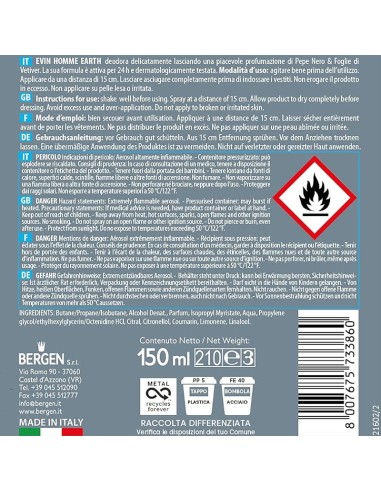 evin deodorante spray uomo - 150ml - earth - pepe nero e foglie di vetiver: tuttocasashop.it: igiene e cura della persona