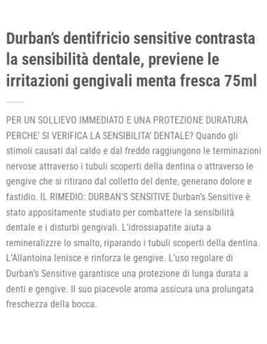 durbans dentifricio 75ml - sensitive - sollievo e protezione denti sensibili: tuttocasashop.it: igiene e cura della persona