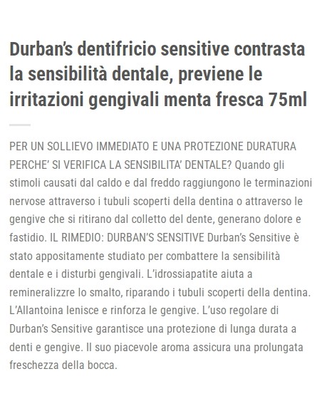 durbans dentifricio 75ml - sensitive - sollievo e protezione denti sensibili: tuttocasashop.it: igiene e cura della persona