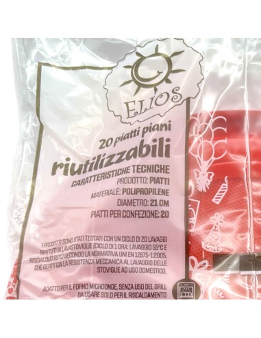 elios 20 piatti in plastica riutilizzabili diametro 21cm - piani - rossi: tuttocasashop.it: carta & monouso