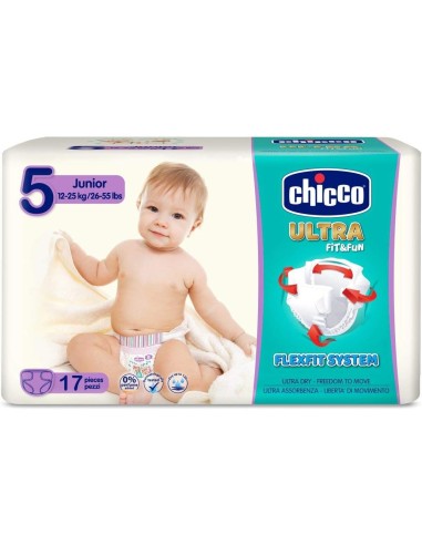 chicco pannolini ultra fit&fun taglia 5 junior 12-25kg - 17 pezzi: tuttocasashop.it: igiene e cura della persona