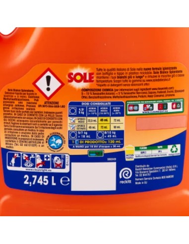 sole deterivo lavatrice liquido 61 lavaggi - 2745ml - bianco splendente: tuttocasashop.it: prodotti per bucato e tessuti