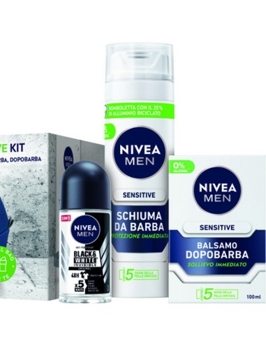 nivea men sensitive: schiuma da barba + after shave + deo roll-on + borsello: tuttocasashop.it: igiene e cura della persona