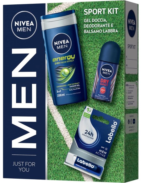 nivea men sport cofanetto: deo roll-on + doccia 250ml + labello: tuttocasashop.it: igiene e cura della persona