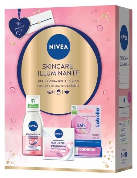 nivea skincare illuminante cofanetto: crema giorno + struccante + labello: tuttocasashop.it: igiene e cura della persona