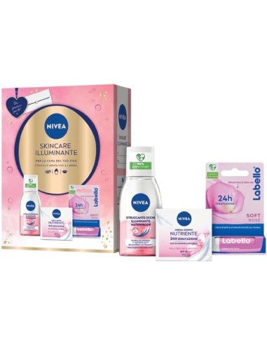 nivea skincare illuminante cofanetto: crema giorno + struccante + labello: tuttocasashop.it: igiene e cura della persona