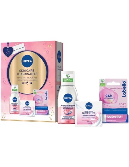 nivea skincare illuminante cofanetto: crema giorno + struccante + labello: tuttocasashop.it: igiene e cura della persona