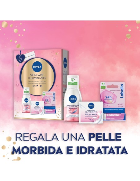 nivea skincare illuminante cofanetto: crema giorno + struccante + labello: tuttocasashop.it: igiene e cura della persona